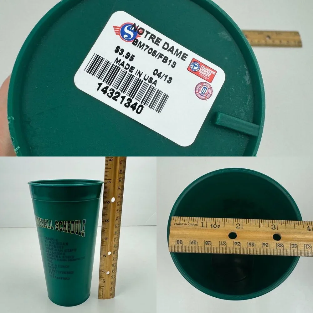 Plastic 2013 Green Notre Dame Football Fighting Irish‎ Drinking Cup w Schedule